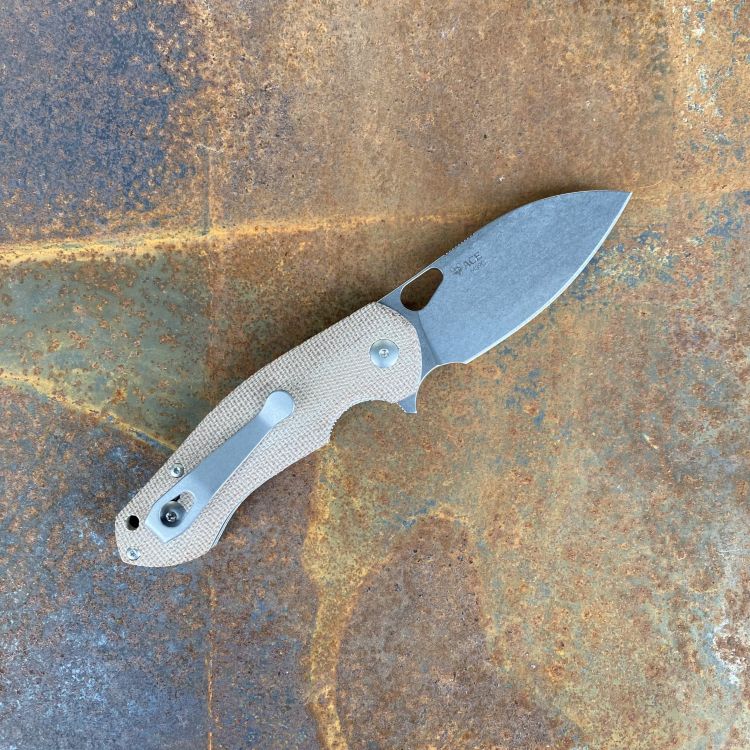 GiantMouse ACE Biblio Natural Canvas Micarta Böhler M390 Stonewashed Blade Folding Knife